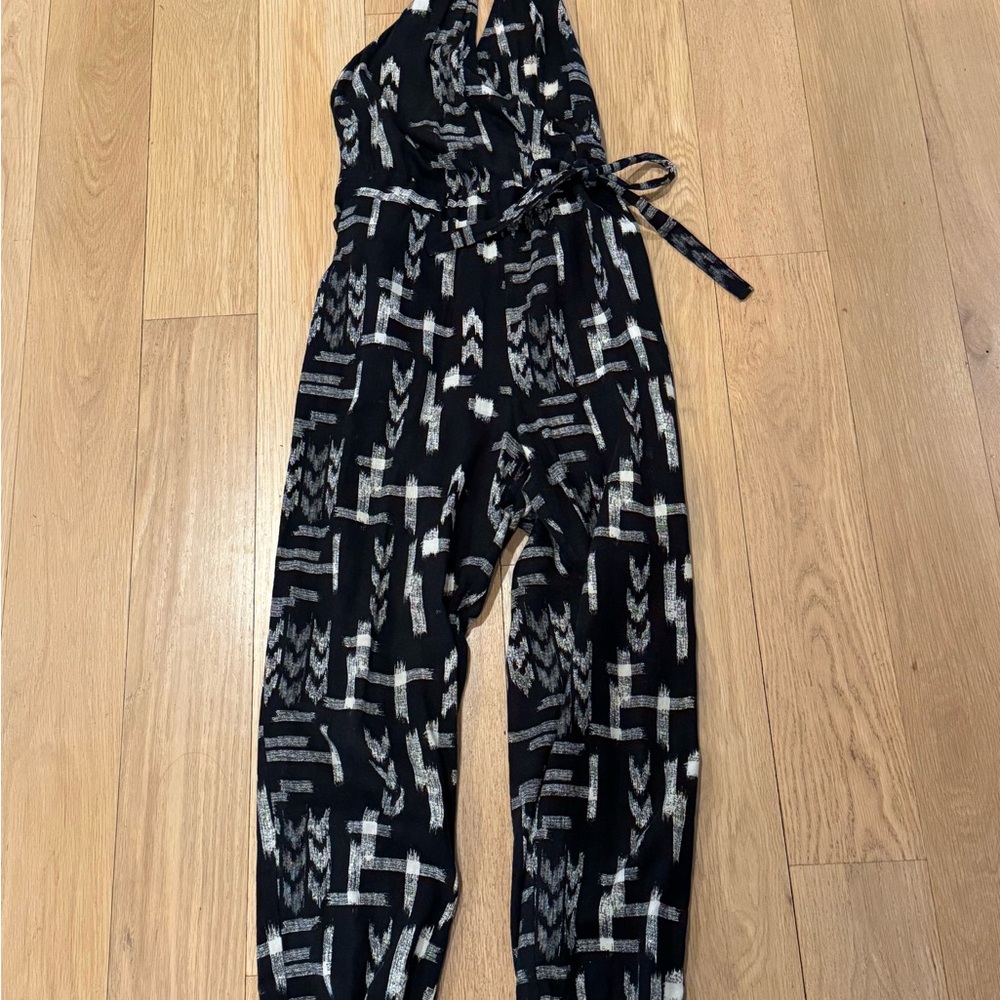 Madewell Black and Cream Patterned Jumpsuit